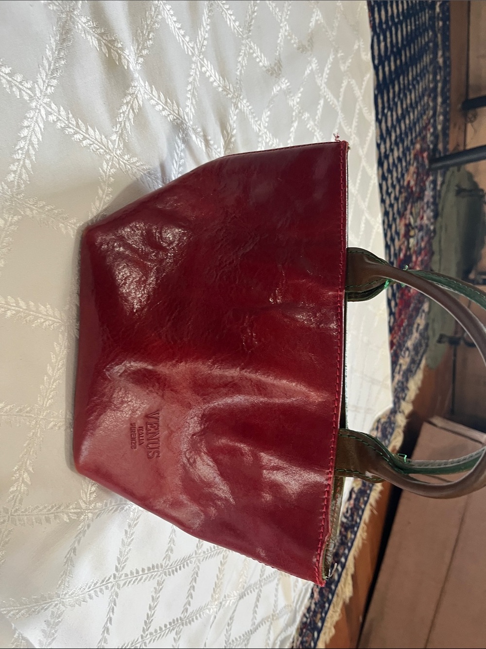 VENUS Italian Burgundy Leather Tote with Contrasting Handles